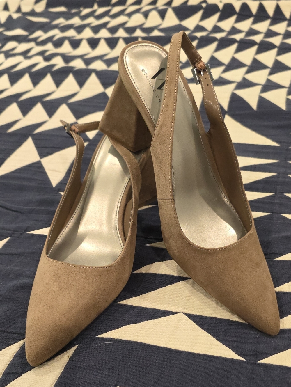 Worthington Taupe Pointed-Toe Slingback Block Heel Pumps